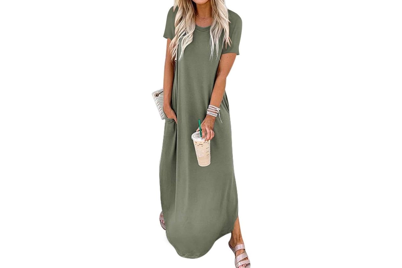 Anrabess Womens Summer Maxi Dress Short Sleeve Casual Loose Long T Shirt Dresses Credit: Amazon