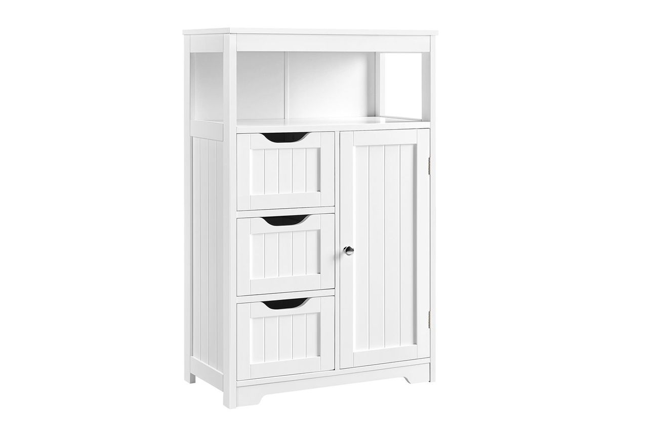 Brigit Free-Standing Bathroom Cabinet with Adjustable Shelf, 3 Drawers and a Niche Credit: Wayfair