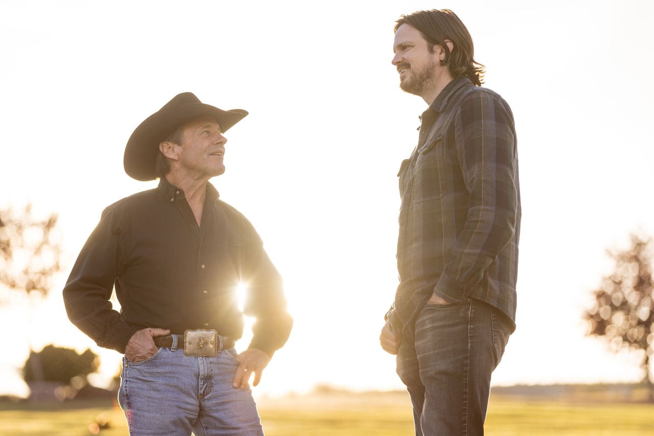 Filmmaker Marq Evans (right) with Roger Patterson's son, Clint.Credit: The McCaw/XYZ Films