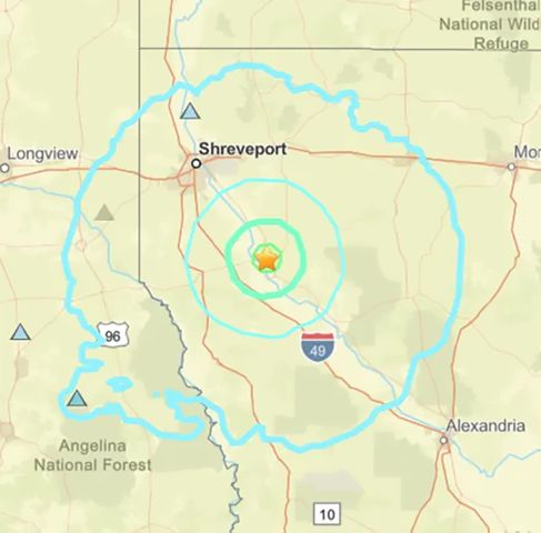 Representation of March 5 earthquake in Louisiana.Credit: US Geological Survey