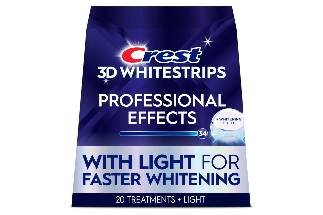 Crest 3D Whitestrips Professional Effects + LED Light – Teeth Whitening Kit, 1 Light + 20 Treatments, Each with 1 Upper/1Lower, 40 Strips – Crest 3DWhite Teeth Whitening Strips Credit: Amazon