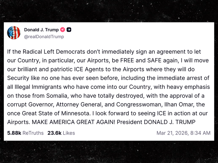 donald trump airports ice truth social