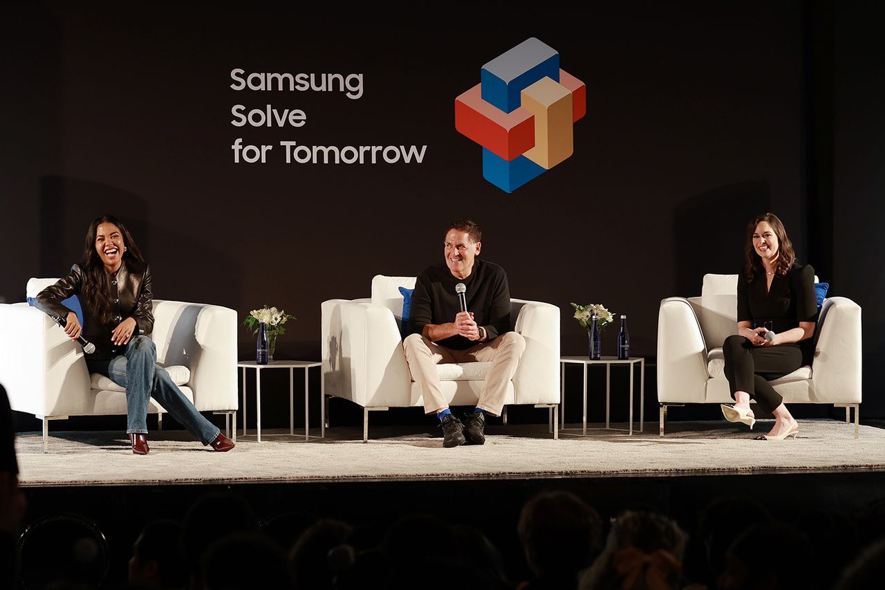 Emma Grede, Mark Cuban and Allison StranskyCredit: Jason Mendez/Getty