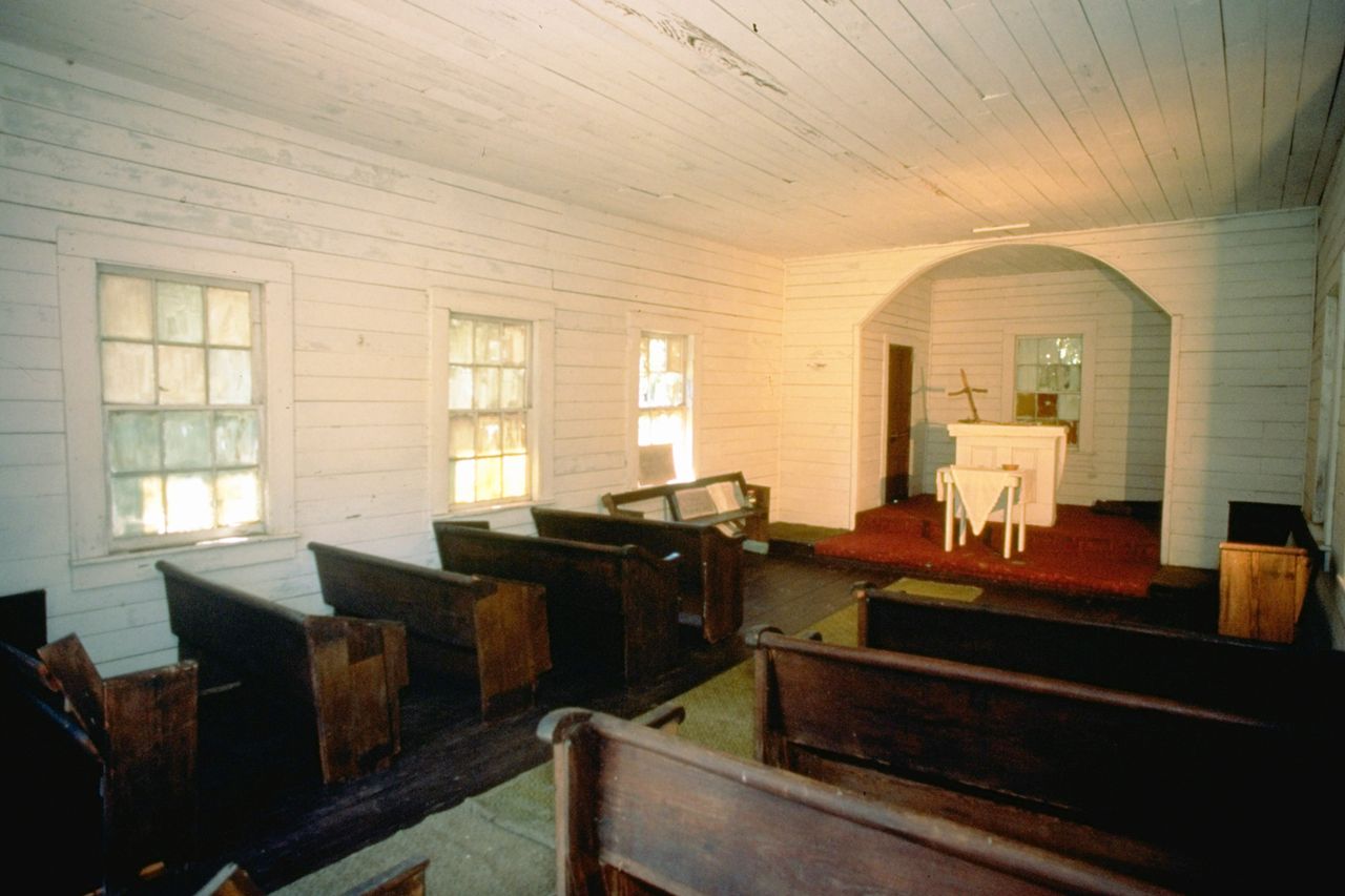 Inside of First African Baptist Church where John F. Kennedy Jr. & Carolyn Bessette held their secret wedding on Cumberland Island off coast of Georgia.Credit: Thomas S. England/Getty
