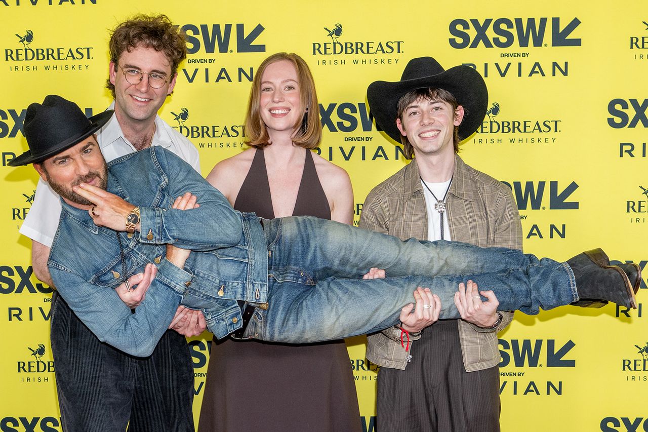 Justin Theroux, John Reynolds, Hannah Einbinder and Griffin Gluck.Credit: Jason Bollenbacher/SXSW Conference & Festivals via Getty