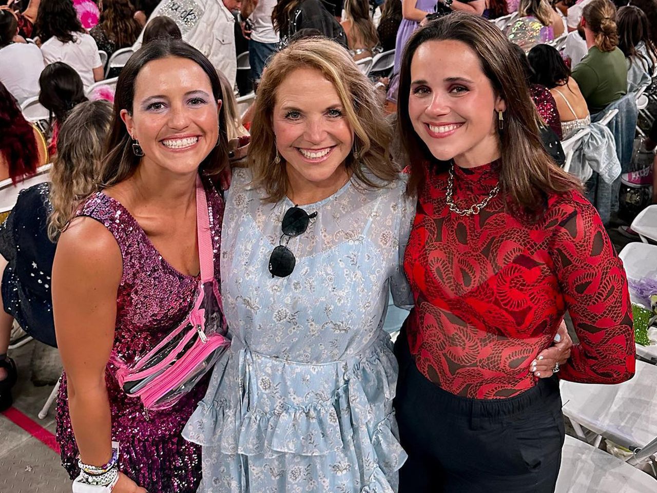 Katie Couric (center) and her daughters Ellie and Caroline at the Taylor Swift Eras Tour.Credit: Katie Couric/Instagram