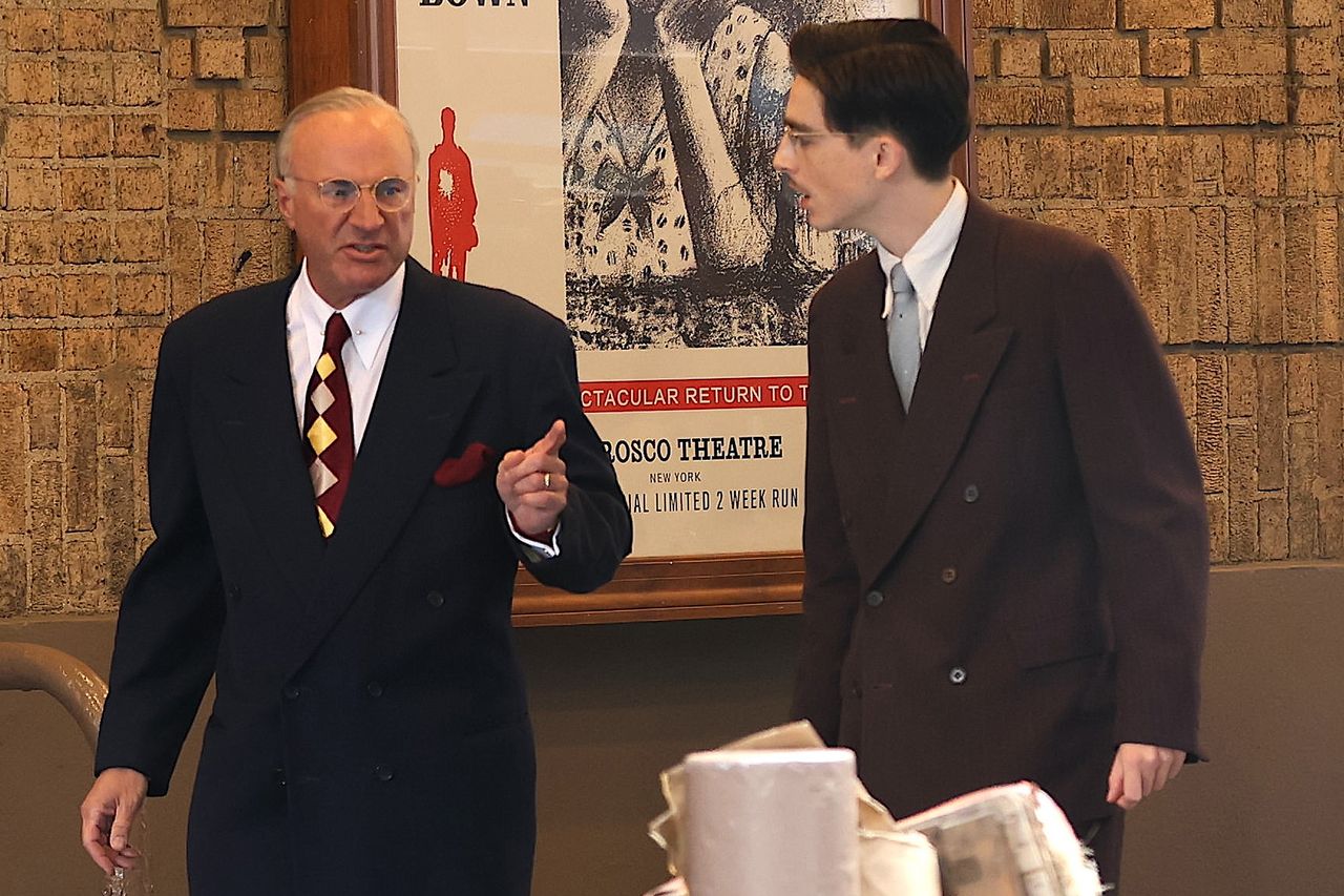 Kevin O'Leary (left) and Timothée Chalamet filming Marty Supreme on Oct. 2, 2024Credit: Jose Perez/Bauer-Griffin/GC Images