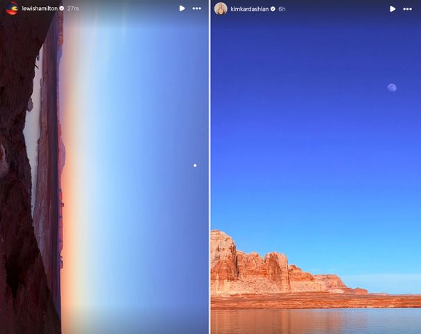 Kim Kardashian and Lewis Hamilton Share photos from their trip to Lake Powell. Lewis Hamilton and Kim Kardashian shares photos from ArizonaCredit: Lewis Hamilton/Instagram; Kim Kardashian/Instagram