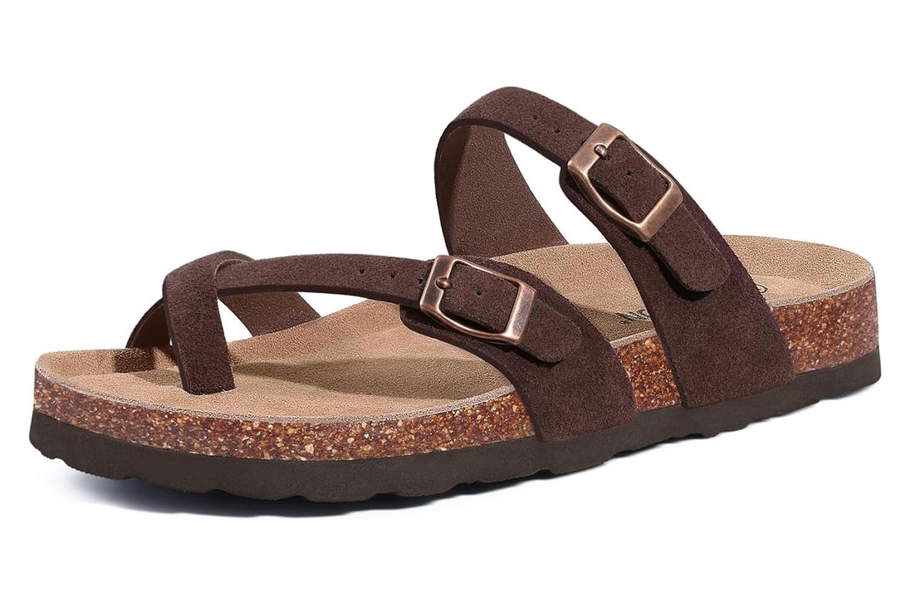Litfun Women's Genuine Suede Cork Footbed Sandals Credit: Amazon