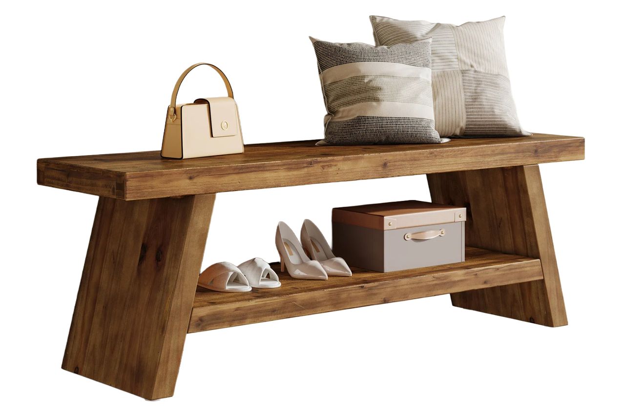 Millwood Pines 2 Tier Solid Wood Entryway Bench Indoor Shoe Credit: Wayfair