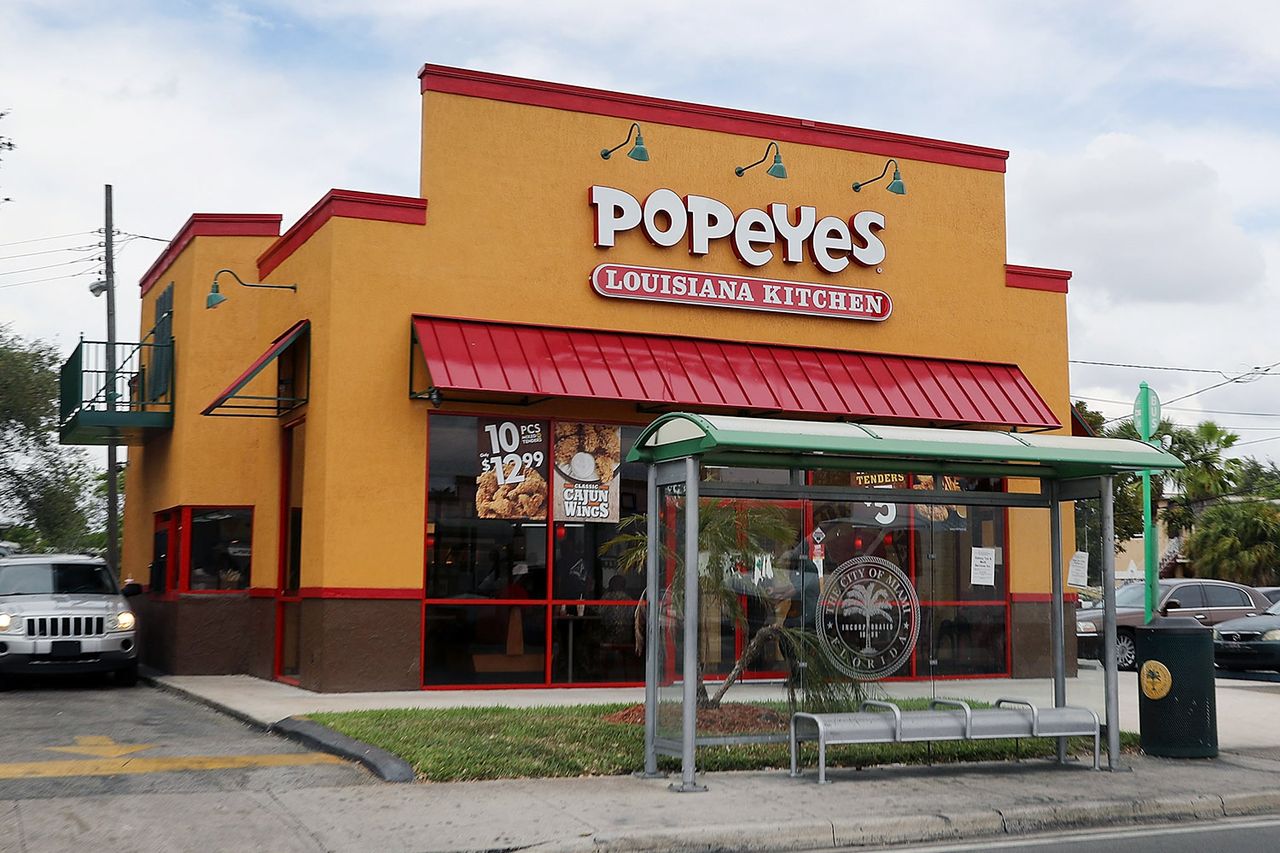 A Popeyes restaurant is seen on February 21, 2017 in Miami, Florida. Burger King and Tim Horton's owner Restaurant Brands International has announced plans on buying Popeyes Louisiana Kitchen in a deal valued at $1.8 billionCredit: Joe Raedle/Getty