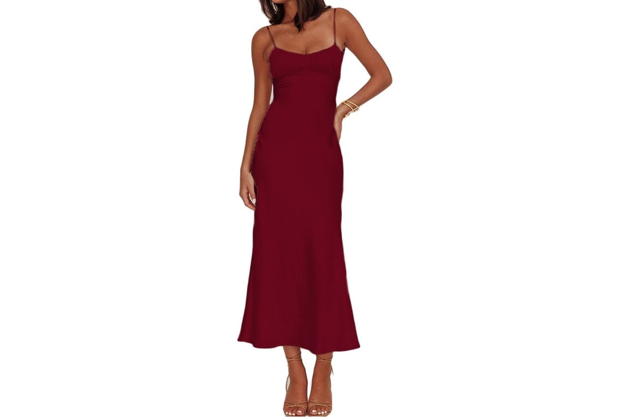 Satin Spaghetti Strap Backless Ruched Twist Cocktail Dresses For Women Credit: Amazon