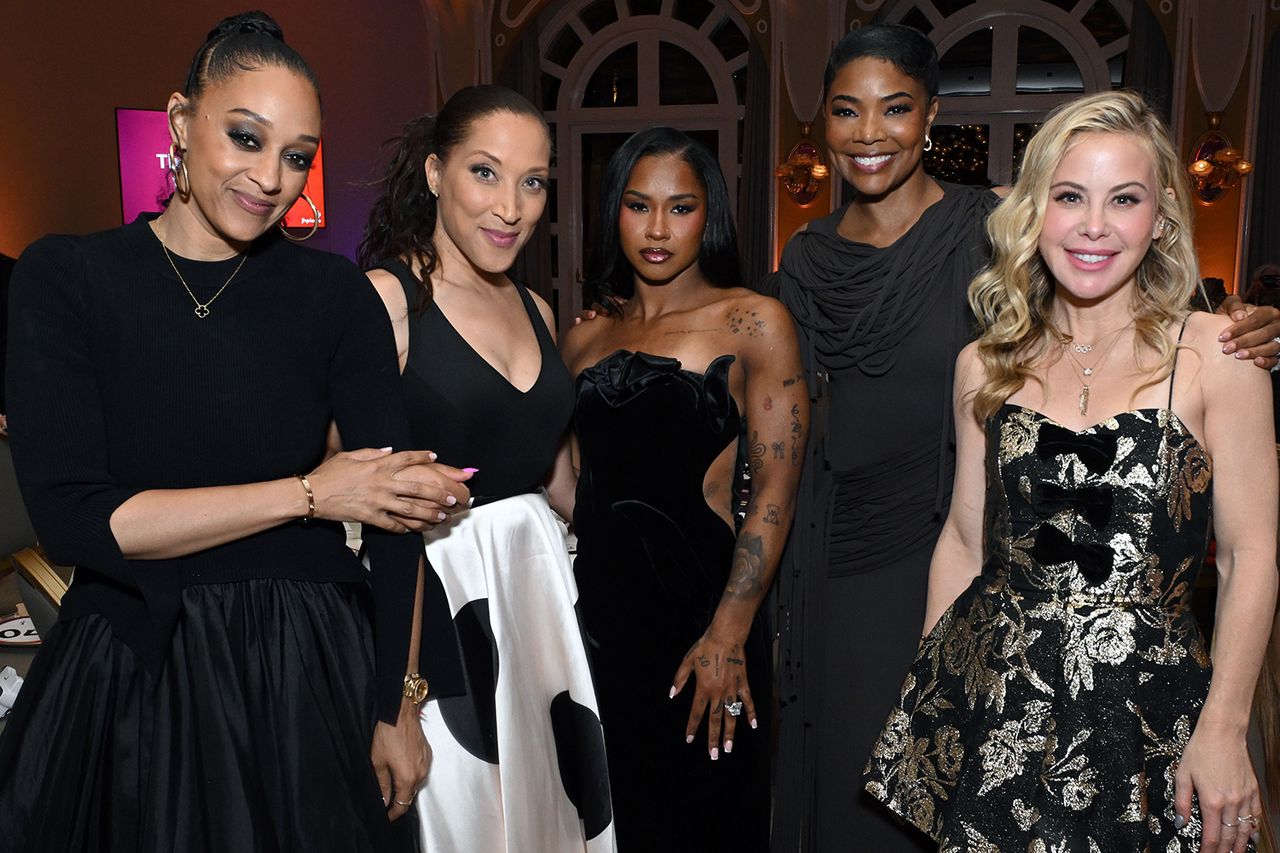 Tia Mowry, Robin Thede, Jordan Chiles, Gabrielle Union and Tara LipinskiCredit: Vivien Killilea/Getty