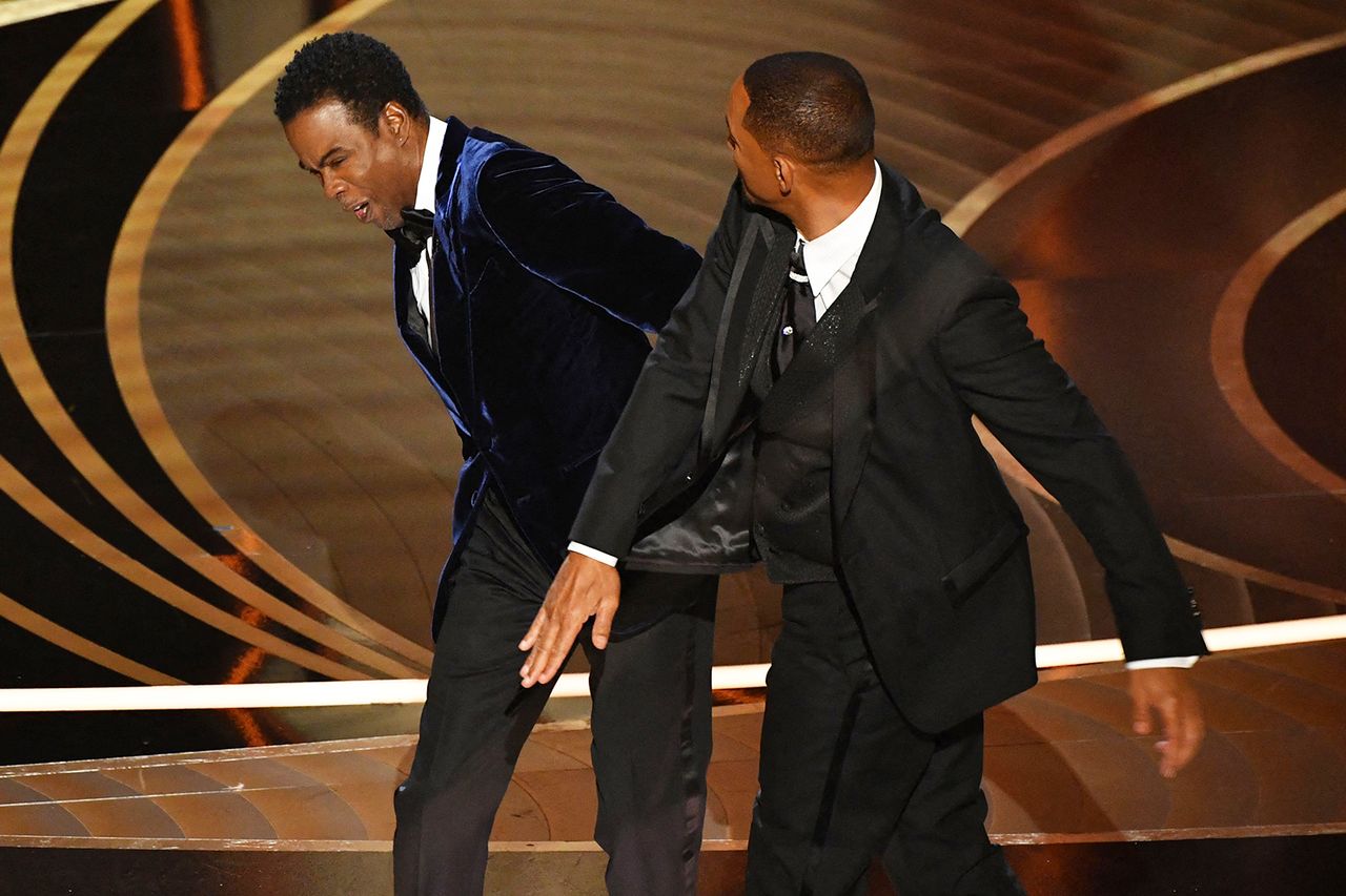 Will Smith slaps Chris Rock onstage during the 94th Oscars in Hollywood, California on March 27, 2022.Credit: ROBYN BECK/AFP via Getty