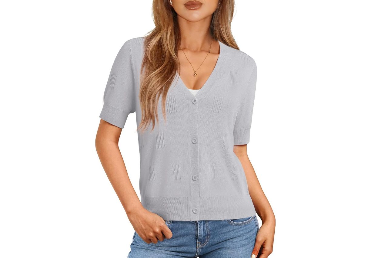 women cropped short sleeve cardigan Credit: Amazon