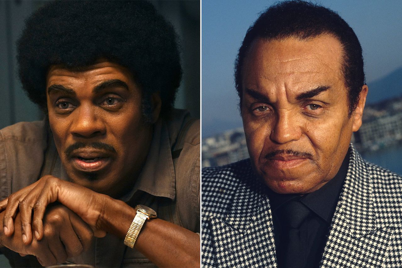 Colman Domingo as Joe Jackson in Michael ; Joe Jackson in March 1993Credit: Courtesy of Lionsgate;Alain BENAINOUS/Gamma-Rapho/Getty
