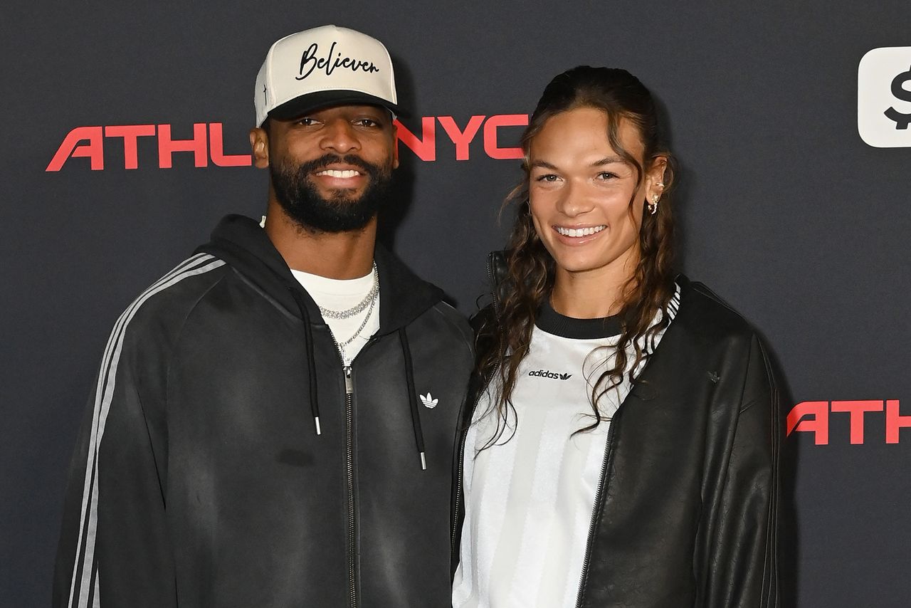Darius Slayton of the New York Giants and Anna Hall on October 10, 2025.Credit: Bryan Bedder/Athlos/Getty