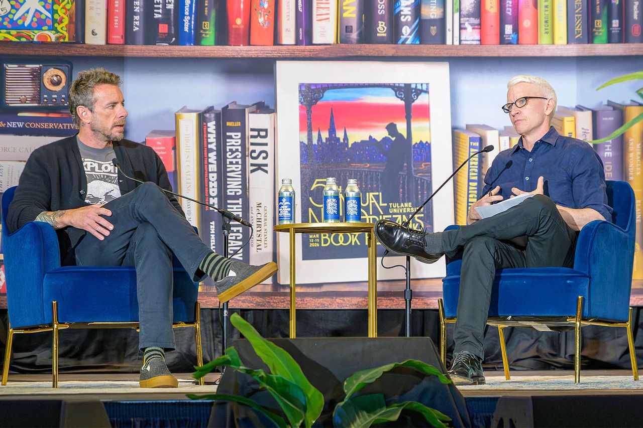 New Orleans, LA, USA - March 14, 2026: Anderson Cooper interviews Dax Shepard at the New Orleans Book Festival at Tulane University Dax Shepard (left) and Anderson Cooper (right) at the New Orleans Book Festival.Credit: Alamy Stock Photo