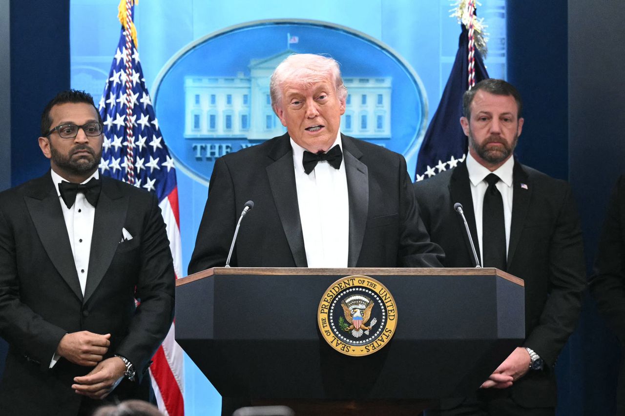President Donald Trump addresses the press following a shooting at the Guests walk away from the Washington Hilton after shots were fired at the White House Correspondents' Dinner on April 25, 2026Credit: Mandel NGAN / AFP via Getty