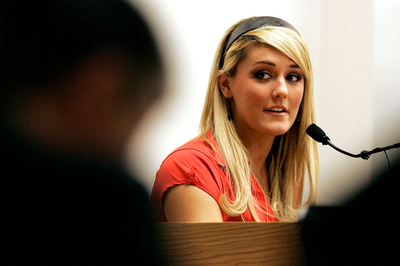 Kimberly Corban speaking during Ronnie Pieros' sentencing in 2007Credit: Bret Hartman/The Greeley Tribune