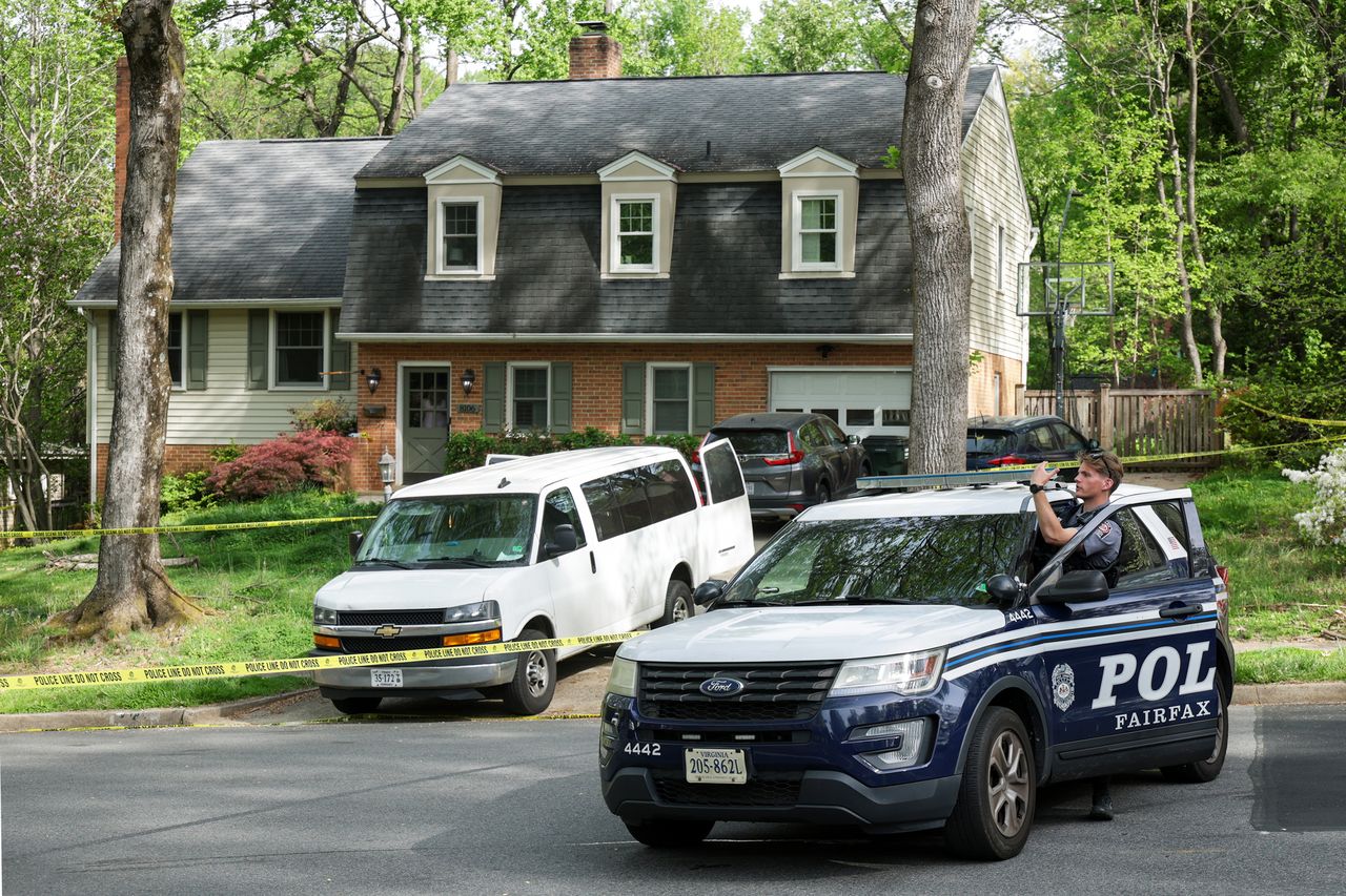 Law enforcement secure a crime scene outside the home of former Virginia Lt Gov Justin Fairfax Police outside the home of former Virginia Lt. Gov. Justin Fairfax on April 16 in Annandale, Va.Credit: Alex Wong/Getty
