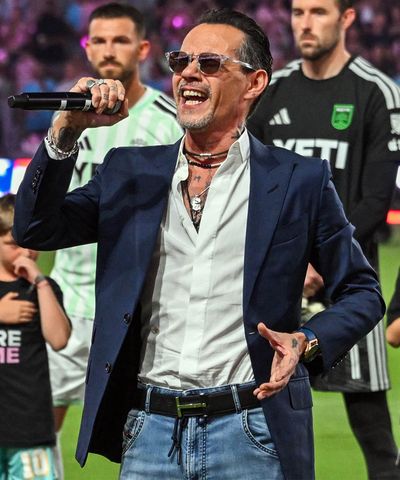 US singer Marc Anthony sings the national anthem before the start of a Major League Soccer (MLS) regular season football match between Inter Miami CF and Austin FC at the newly inaugurated NU Stadium in Miami, Florida, on April 4, 2026. Marc AnthonyCredit: Giorgio VIERA / AFP via Getty