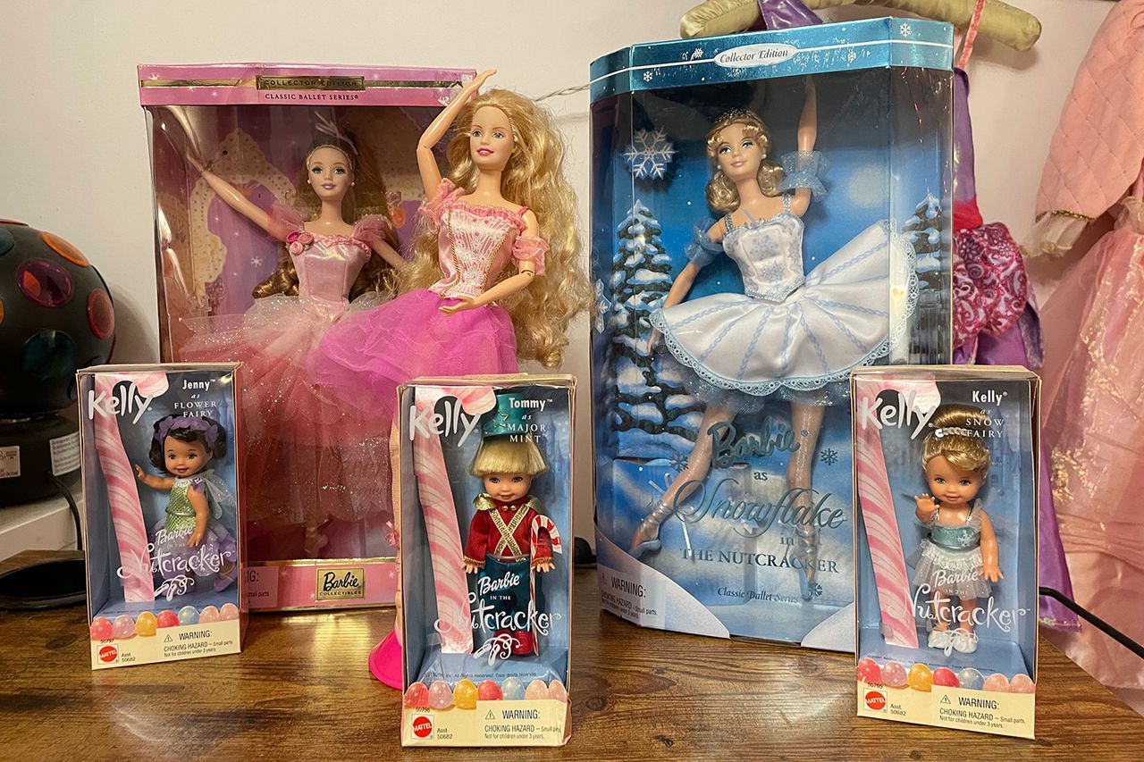 A set of balletthemed Barbie dolls including larger dolls in outfits and smaller collectible dolls in boxes Some of the items Delaney foundCredit: Molley Delaney