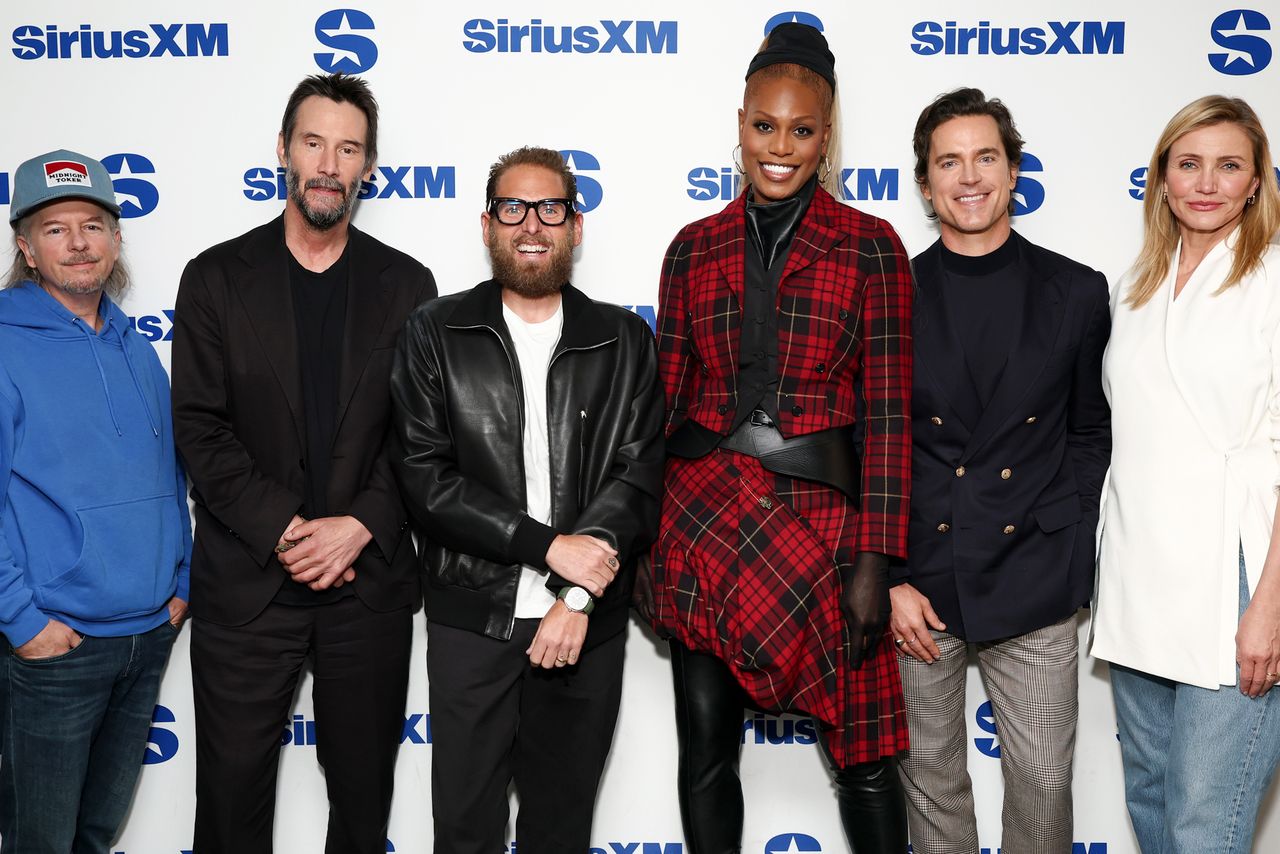 David Spade, Keanu Reeves, Jonah Hill, Laverne Cox, Matt Bomer and Cameron Diaz attend3 SiriusXM's Front Row With the Cast Of 'Outcome' The ‘Outcome’ cast from left: David Spade, Keanu Reeves, Jonah Hill, Laverne Cox, Matt Bomer and Cameron Diaz on April 6, 2026Credit: Cindy Ord/Getty