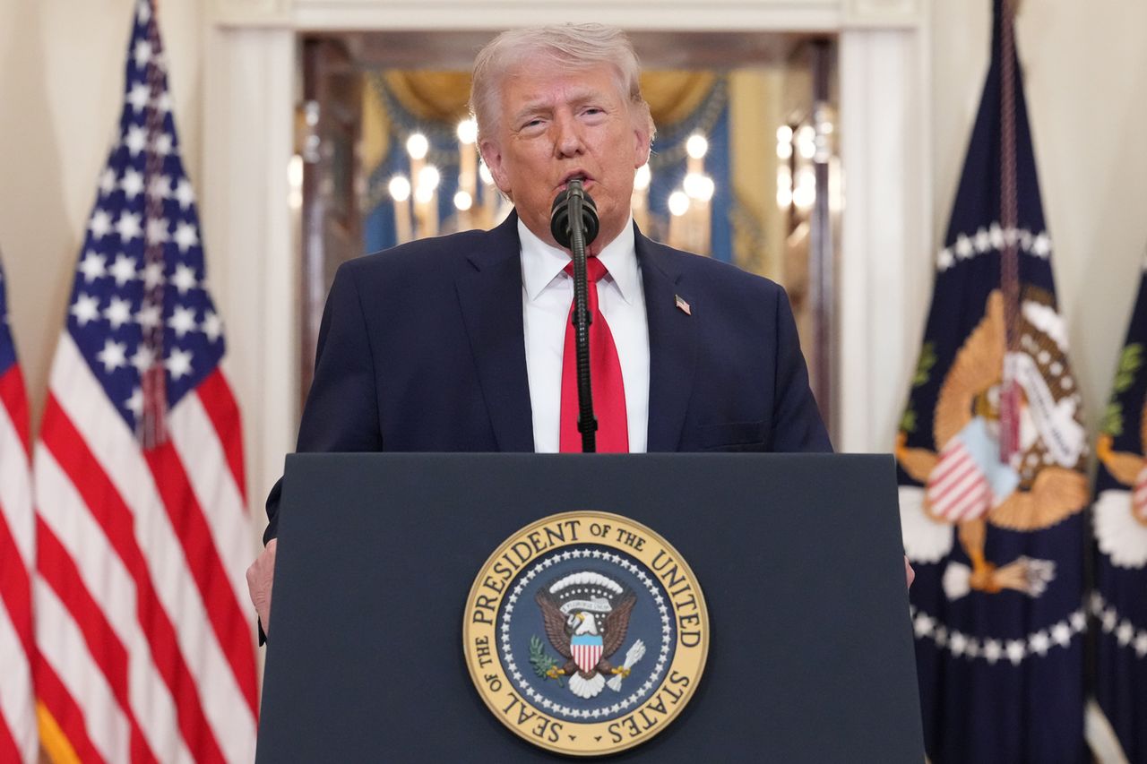 Donald Trump speaking at a podium with the presidential seal Donald Trump in April 2026.Credit: Alex Brandon-Pool/Getty