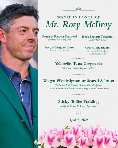 Rory McIlroy's menu for the 2026 Masters Champions DinnerCredit: PGA TOUR/X