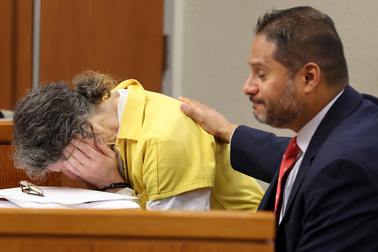 Defendant Susan Lorincz, left, who fatally shot a Black neighbor through her front door during an ongoing dispute, weeps during her sentencing hearing Monday, Nov. 25, 2024, in Ocala, Fla.Credit: Bruce Ackerman/Ocala Gazette via AP