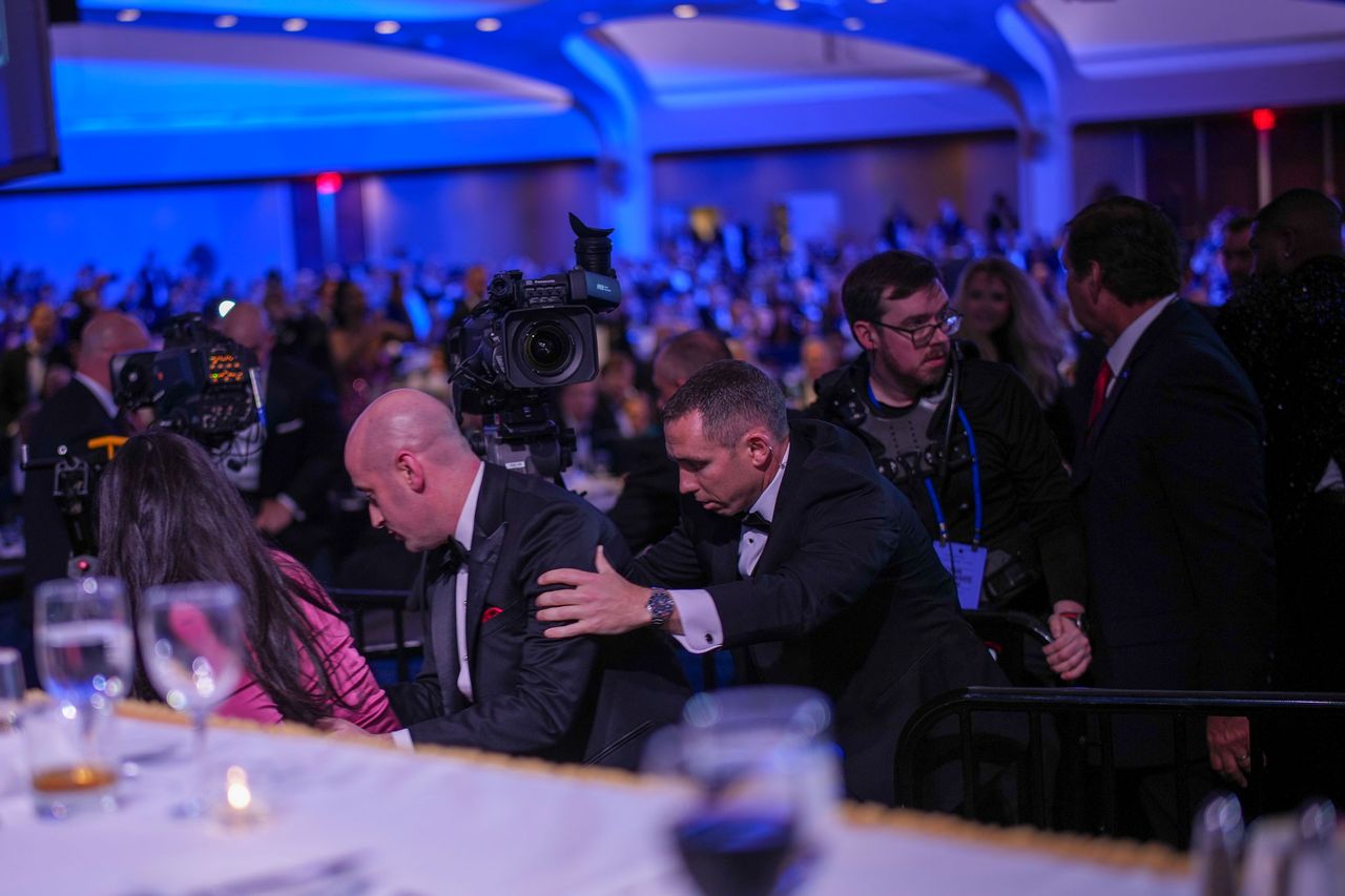 Stephen and Katie Miller were escorted out after shots were fired at the White House Correspondents' Dinner on April 25, 2026Credit: Andrew Harnik/Getty