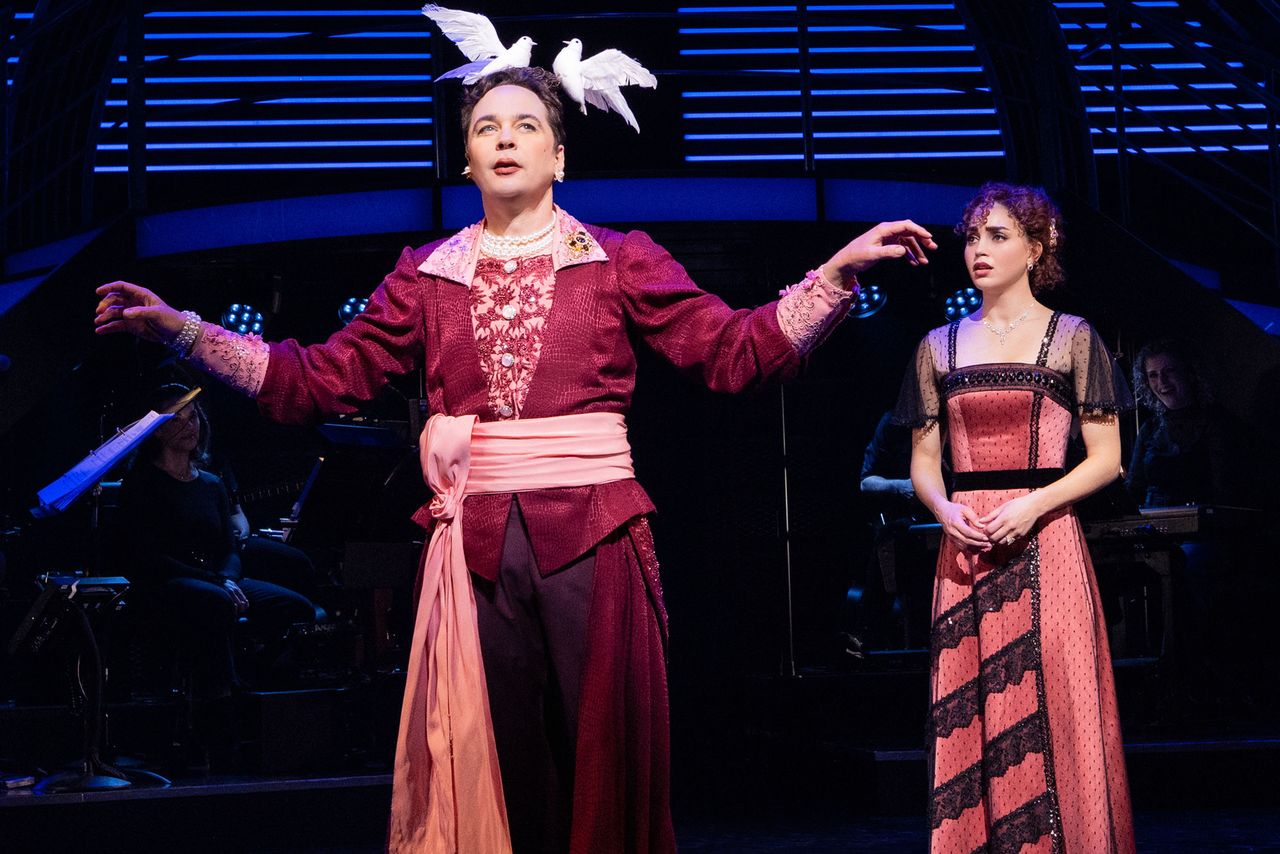Jim Parsons and Melissa Barrera in 'Titanique' on BroadwayCredit: Evan Zimmerman for MurphyMade