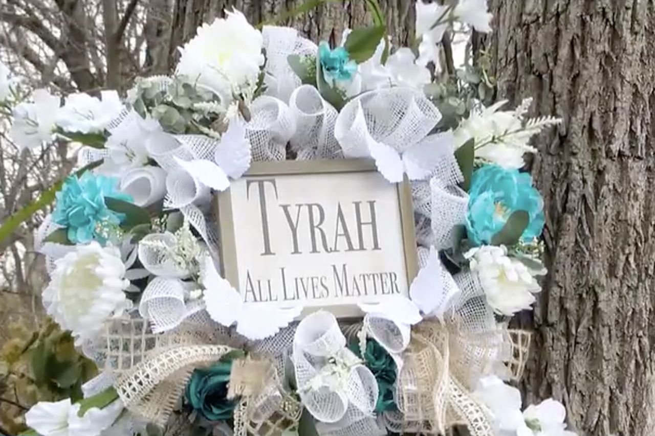 A memorial wreath to Tyrah Adams was put up after her deathCredit: Family Handout