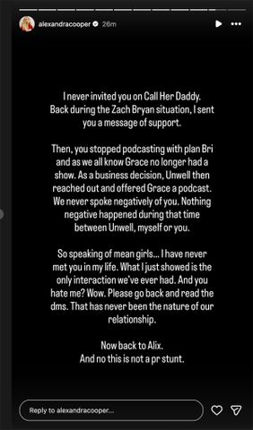 Alex Cooper's Instagram Stories post on April 15, 2026.Credit: instagram