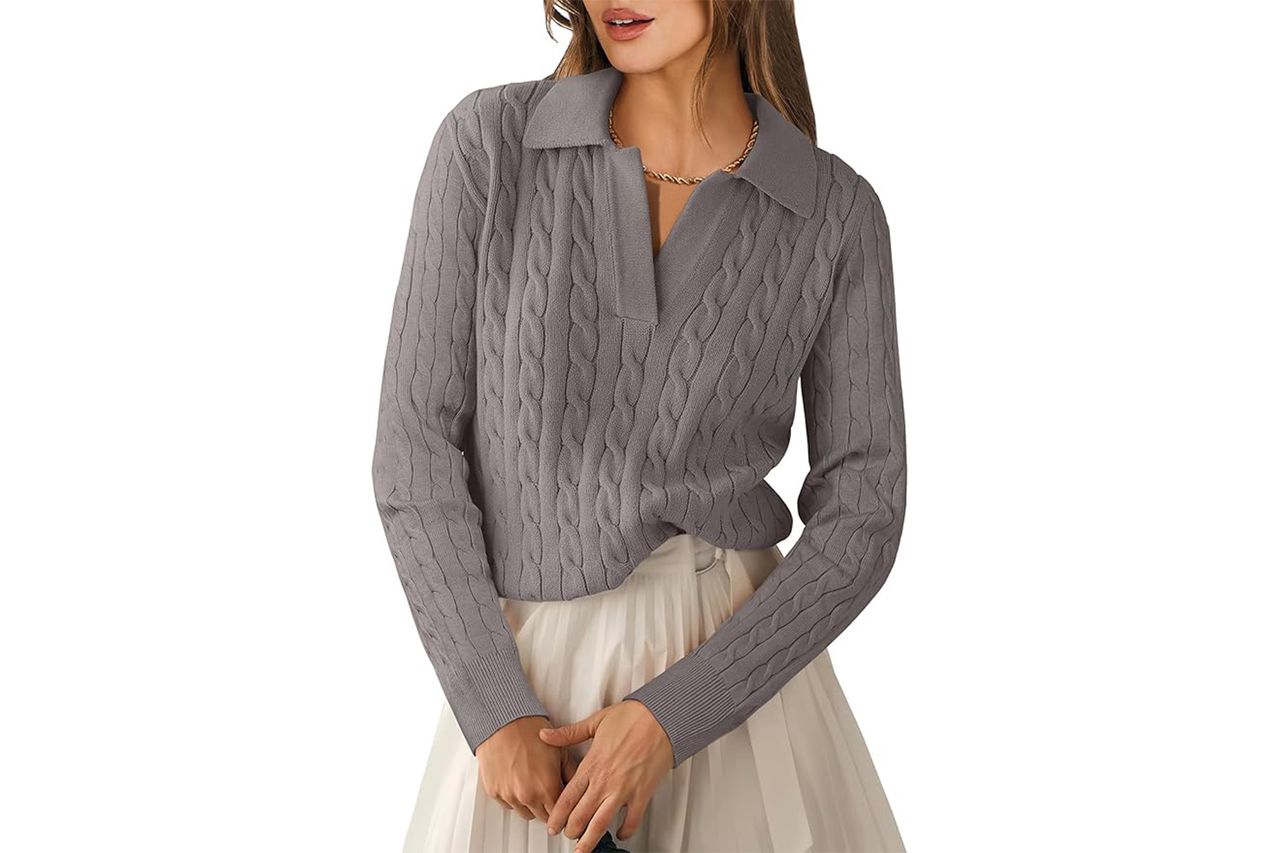 ANRABESS Womens Cable Knit Sweaters Long Sleeve V Neck Credit: Amazon