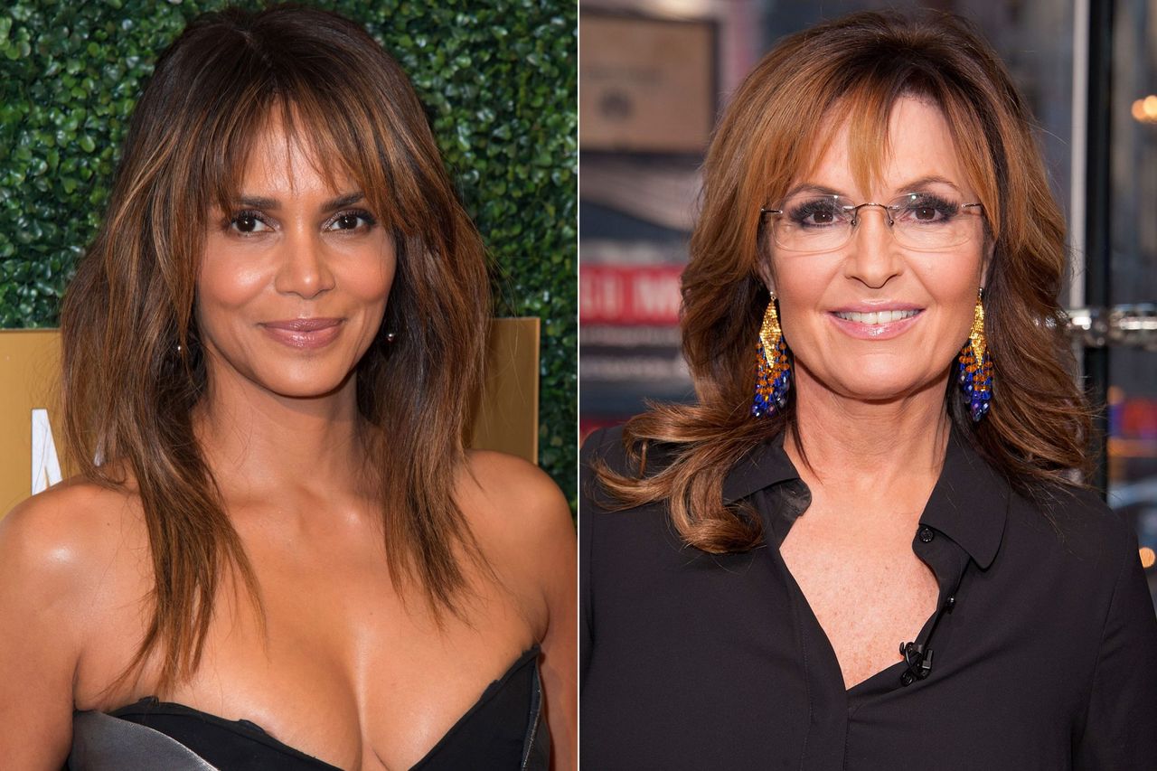 Halle Berry at ICON MANN's 6th annual pre-Oscar Dinner at the Beverly Wilshire Four Seasons Hotel in Beverly Hills, Calif., on Feb. 27, 2018; Right: Sarah Palin poses for a photoCredit: Earl Gibson III/Getty Images
