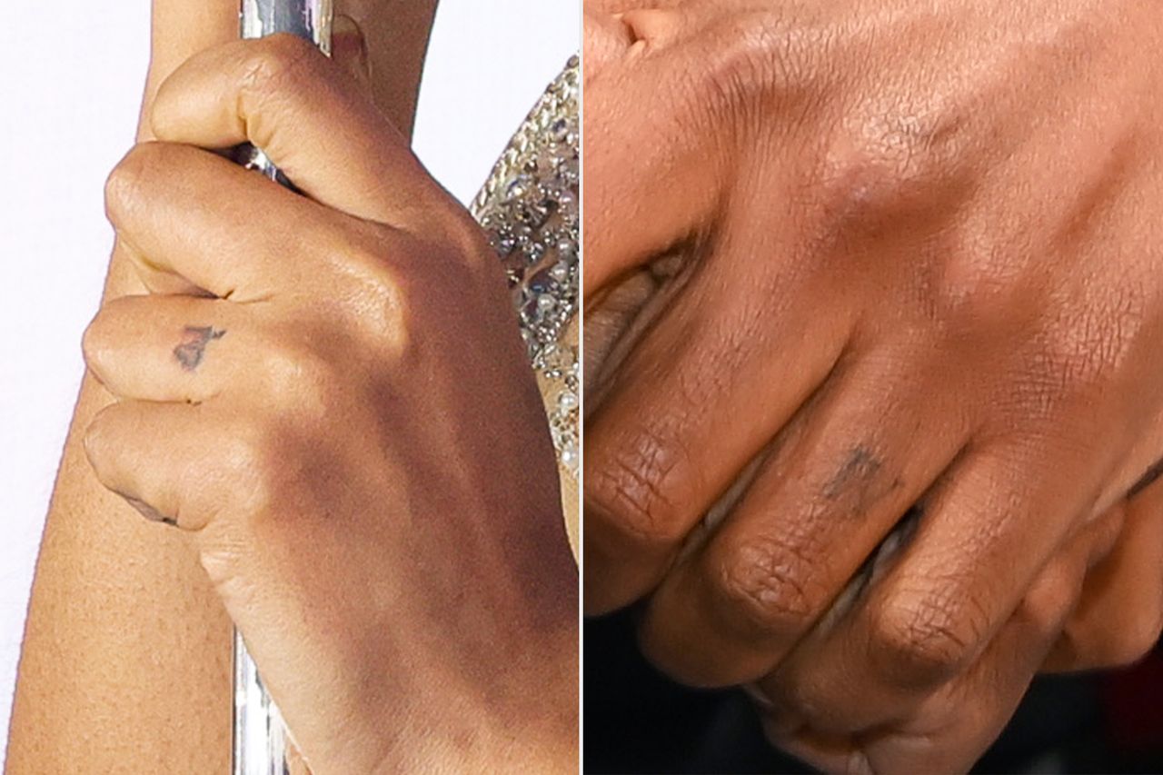 Beyoncé's ring finger tattoo ; Jay-Z's ring finger tattoo.Credit: Kevin Mazur/WireImage for Parkwood ; Paras Griffin/Getty