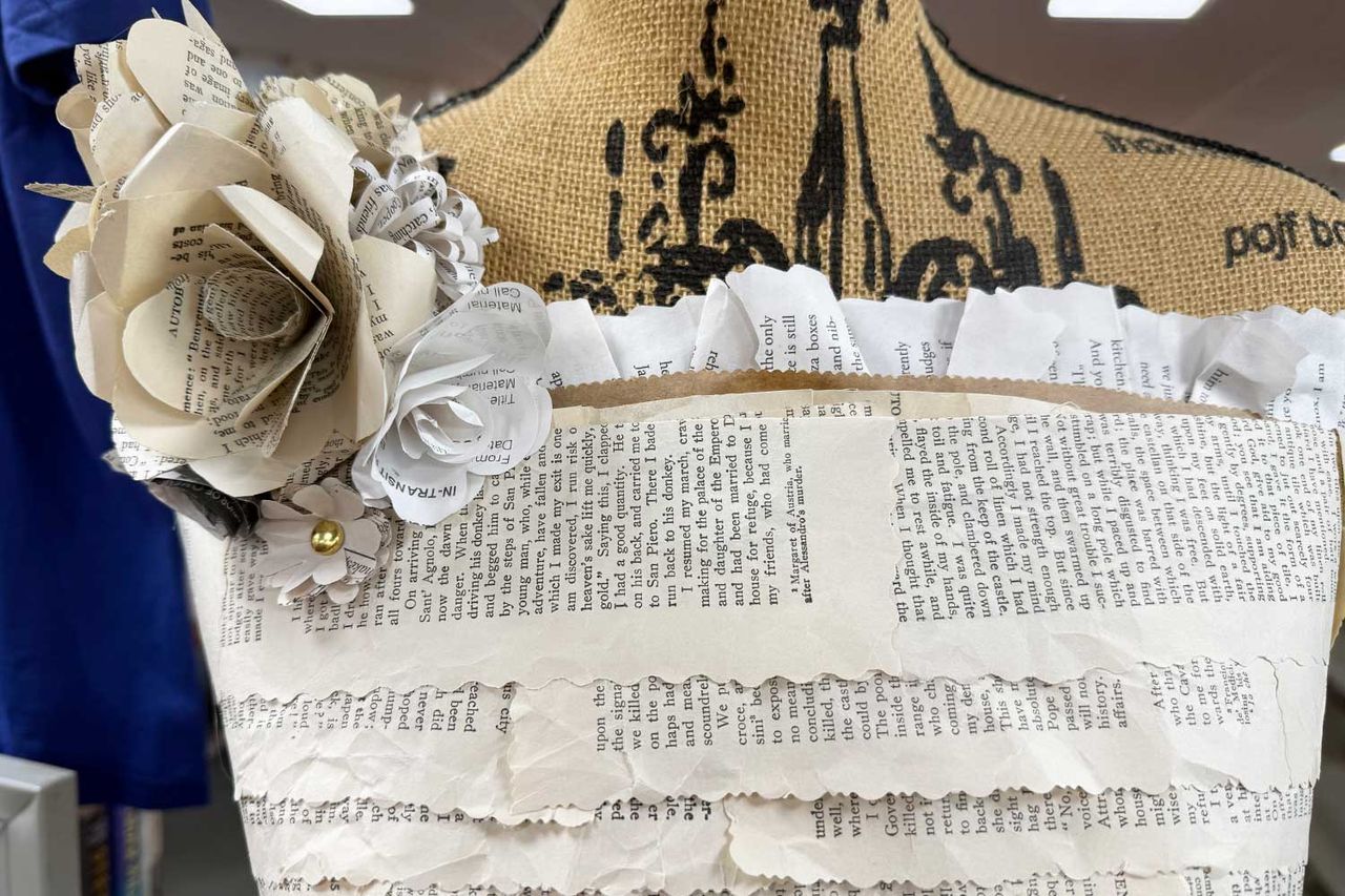 Wedding dress made out of paper from damaged booksCredit: Kristy Smith, Director Scottdale Public Library
