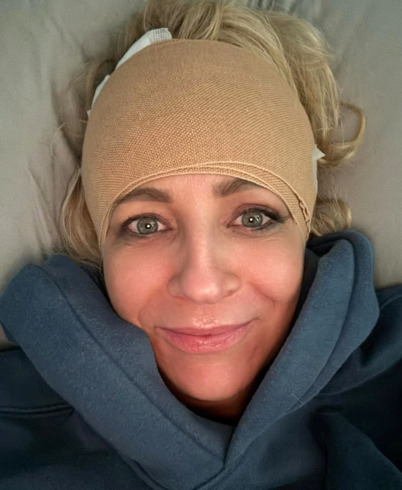 Carrie Bickmore wraps her head in bandages after serious head injury.Credit: Carrie Bickmore/Instagram