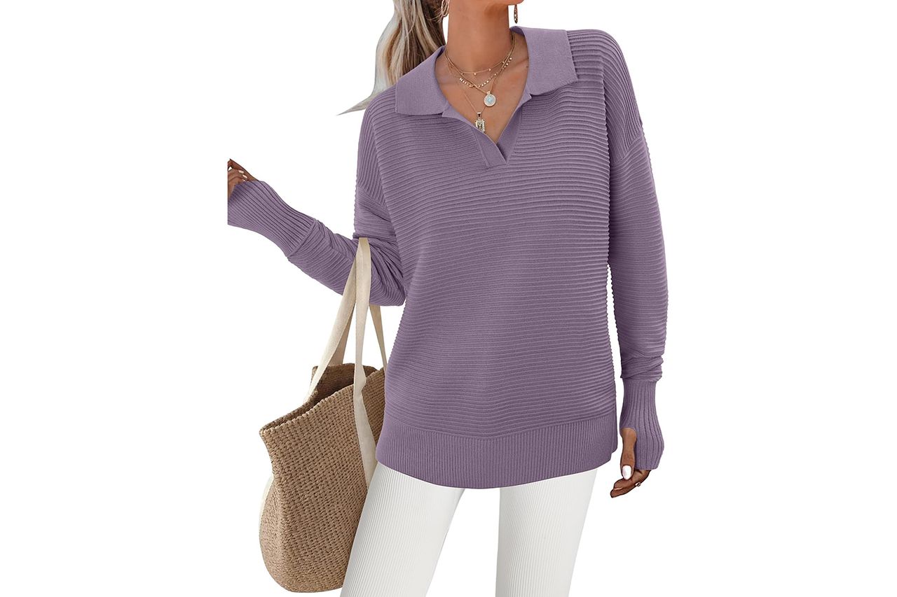 CRAZY GRID Casual Long Sleeve Pullover Sweater Credit: Amazon