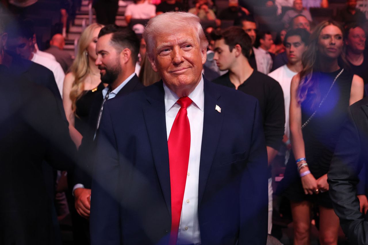 Donald Trump at the UFC 327 event in Miami on Saturday, April 11.Credit: Ed Mulholland/Zuffa LLC