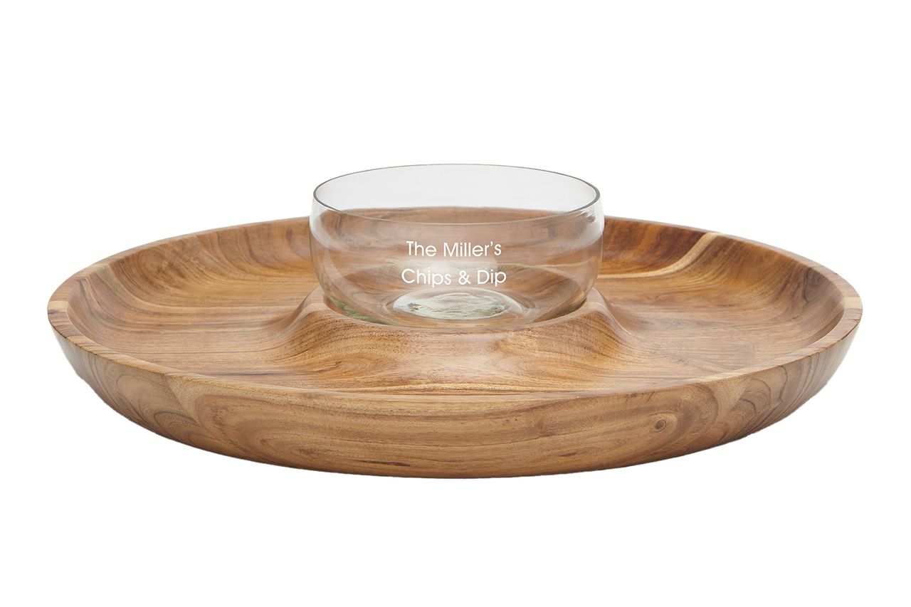 Engraved Chip and Dip Serving Dish Credit: Thing's Remembered