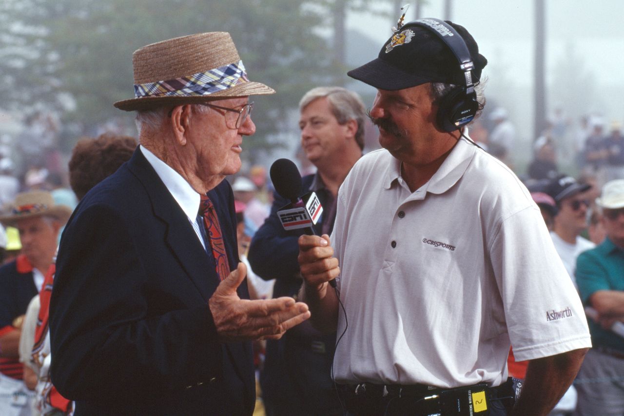 Byron Nelson and Gary McCord during the 1994 Presidents Cup in Gainesville, Virginia.Credit: Bettmann/Getty