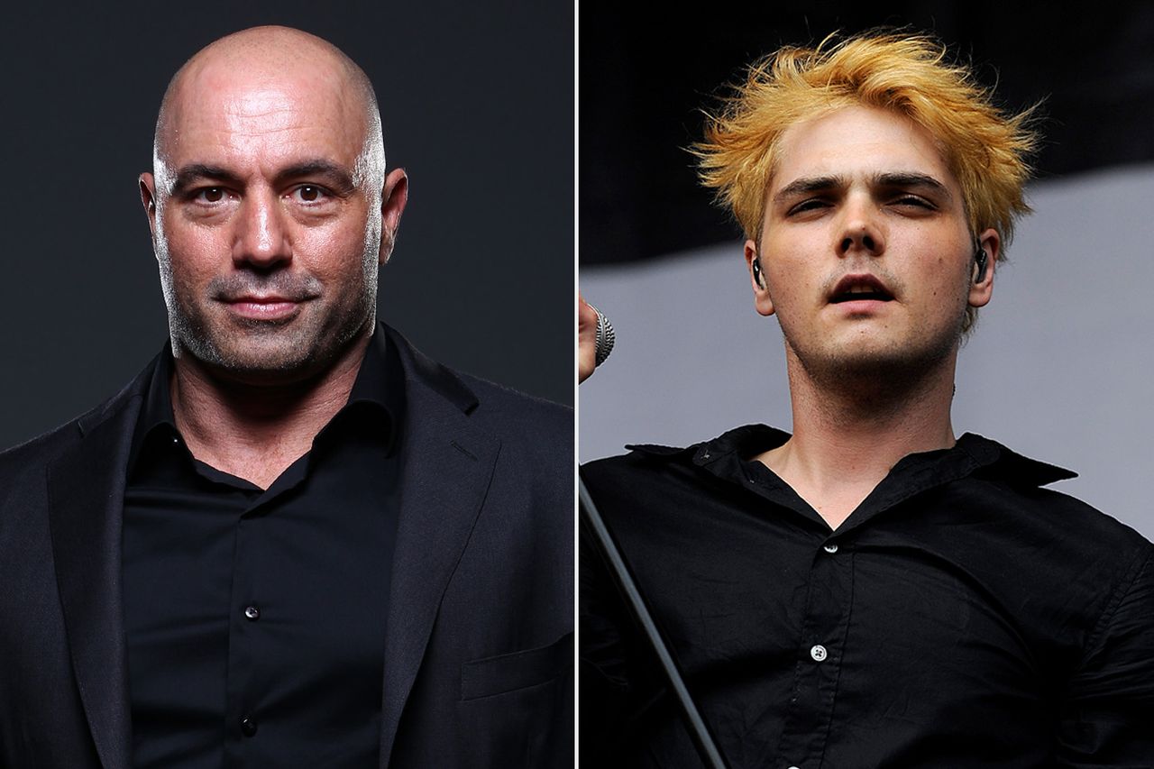 Joe Rogan poses for a portrait backstage during the UFC Fight Night event at TD Garden in Boston on Jan. 18, 2015; Gerard Way of My Chemical Romance performs onstage at the Melbourne Big Day Out in Melbourne, Australia, on Jan. 29, 2012Credit: Mike Roach/Zuffa LLC/Zuffa LLC via Getty; Martin Philbey/Redferns