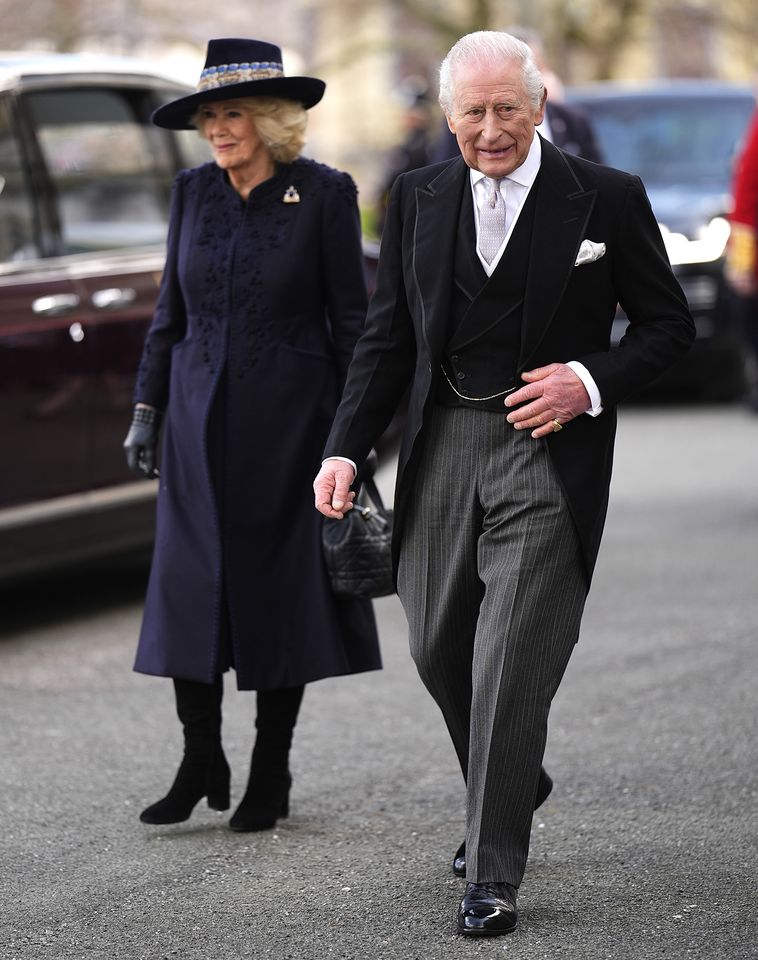 King Charles, in tailcoat, arrives at the service in St. Asaph, Wales with Camilla on April 2, 2026Credit: Aaron Chown/PA Images via Getty