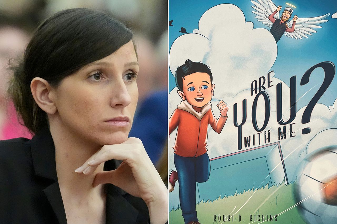 Kouri Richins during a hearing on Aug. 26, 2024 in Park City, Utah ;Â Kouri Richins children's book about mourning.Credit: Rick Bowmer/AP Photo ; Amazon
