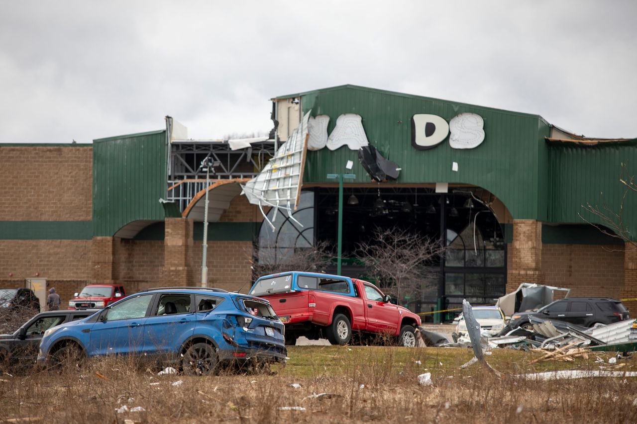 A local store after the tornado hit in Michigan on March 7.Credit: Bill Pugliano/Getty