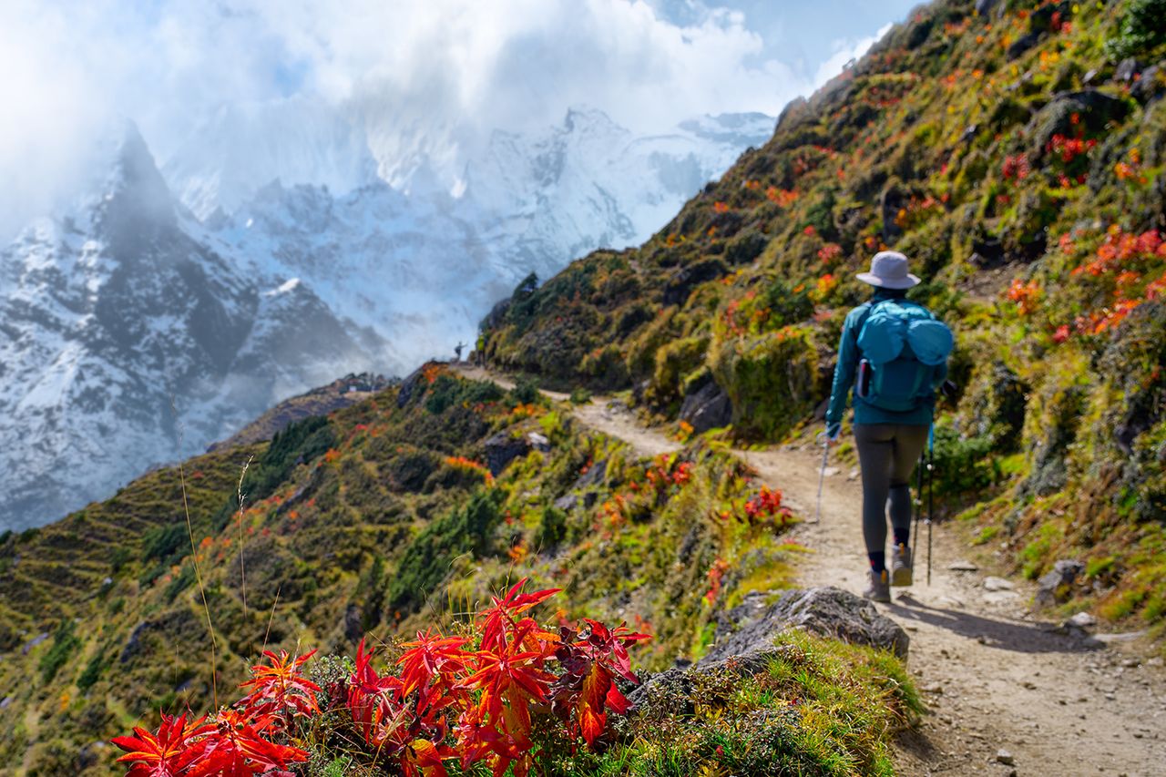 Stock photo of a hiker on a trail during their trek to Everest Base Camp, Nepal.Credit: Getty