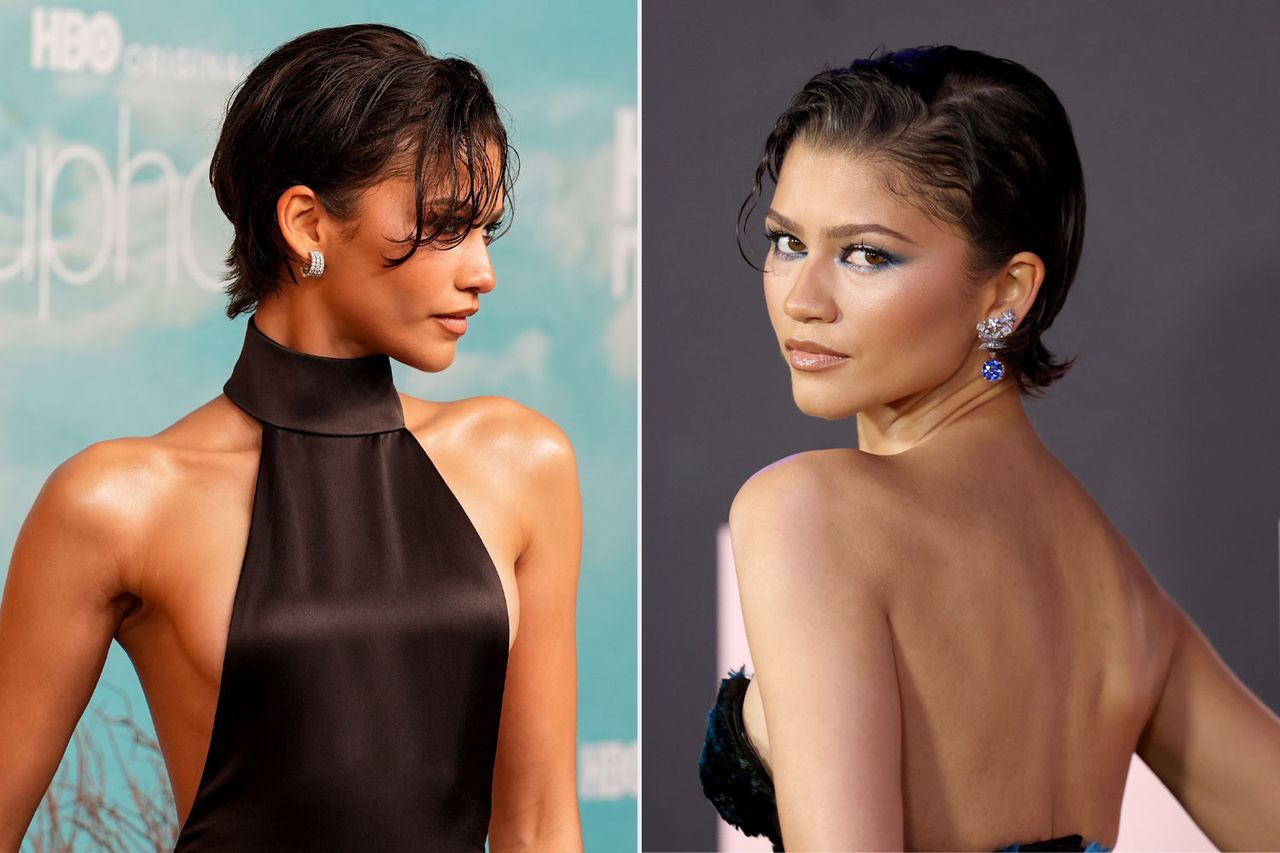 Zendaya at two events showcasing her beauty in elegant outfits from different angles Credit: Presley Ann/Getty Images for HBO / Cindy Ord/WireImage